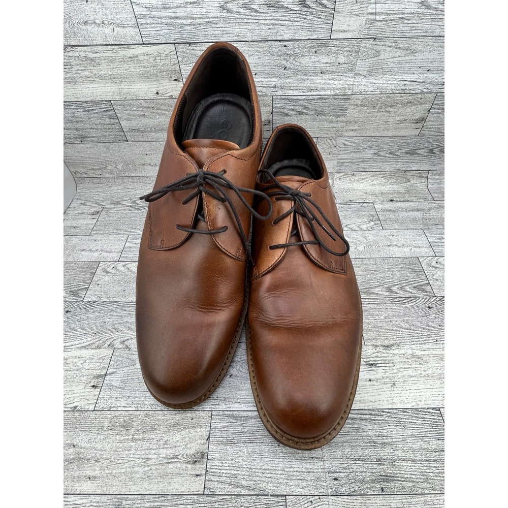 ECCO Mens Brown Leather Plain Toe Derby Dress Shoes Shock Point Size 47 US 13.5